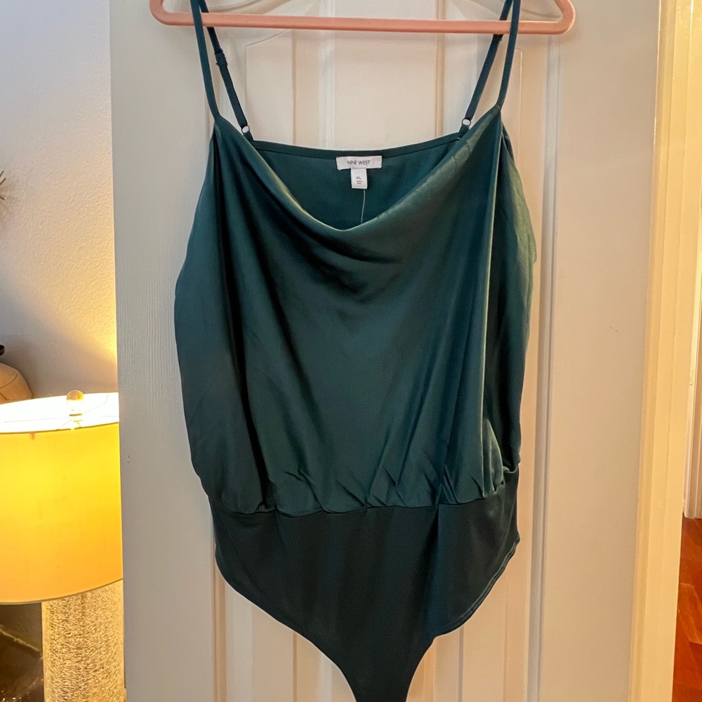 Nine West green cami-satin bodysuit